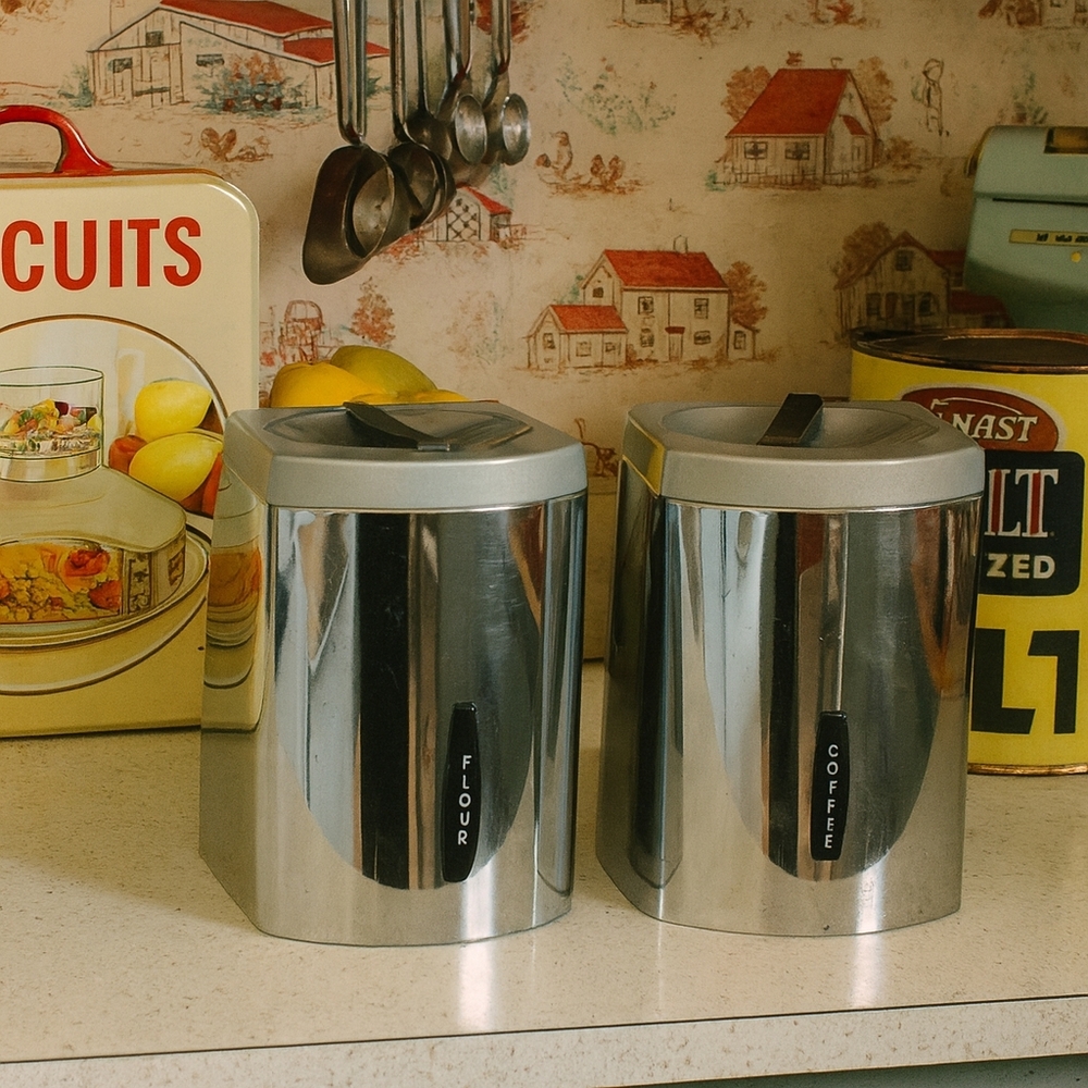 Vintage KROMEX 50's/60's Stainless Steel Canister Set Coffee & Flour